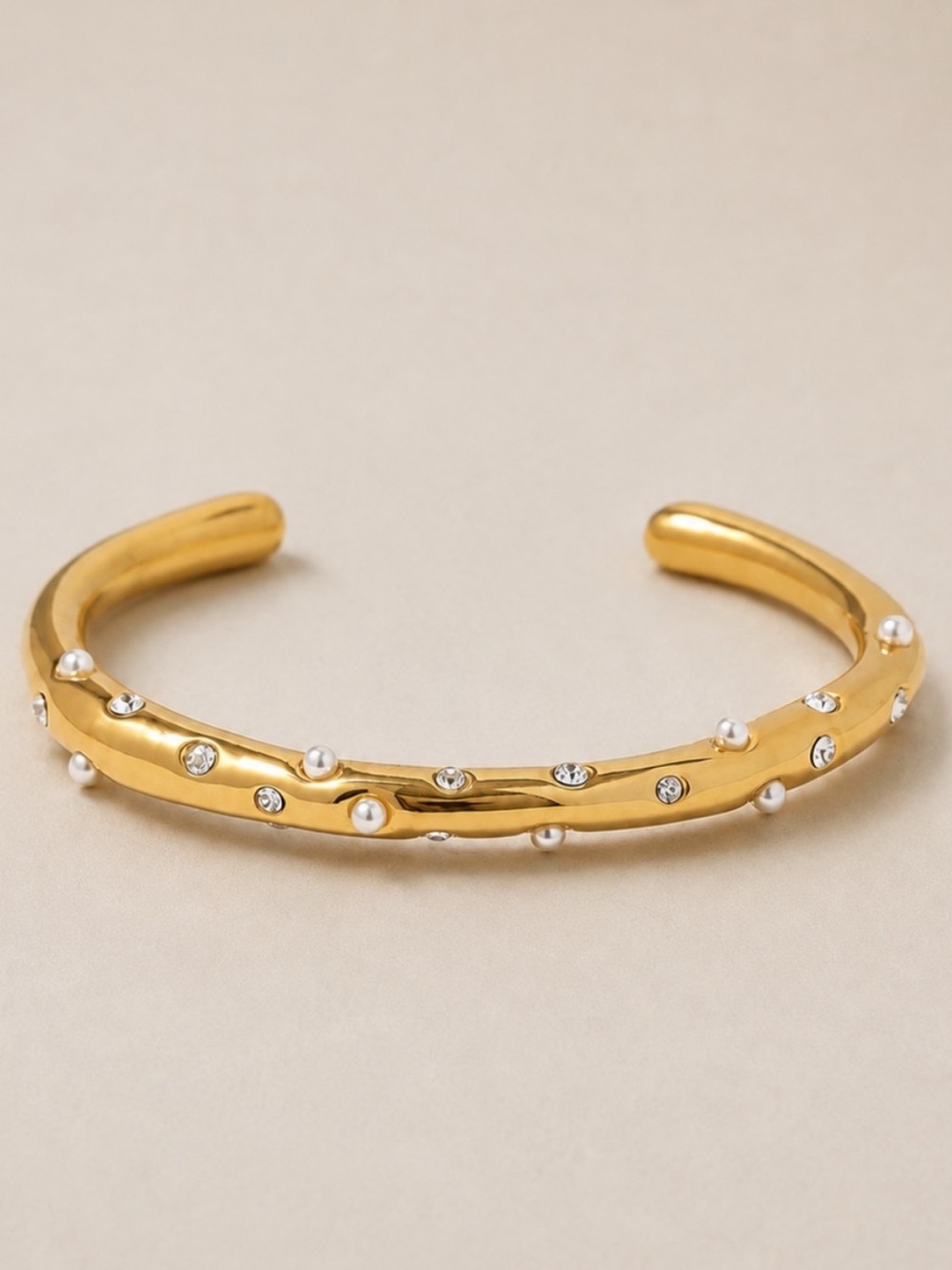 New! Gold Confetti Pearl Crystal Cuff Bracelet NWOT